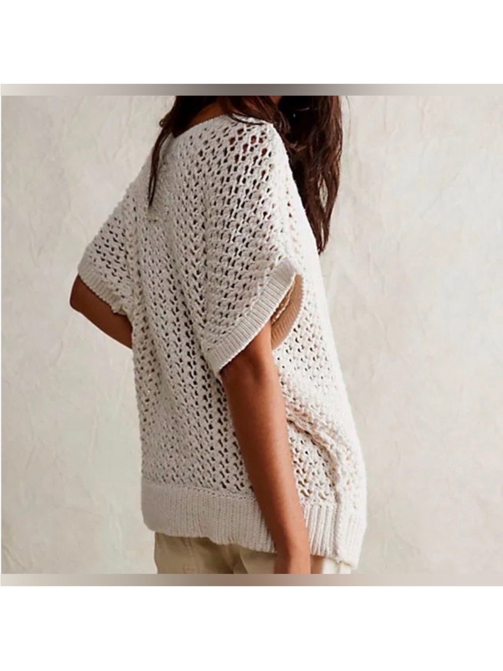 Free People Cream Crochet Knit Top, EUC, size S - Picture 4 of 13